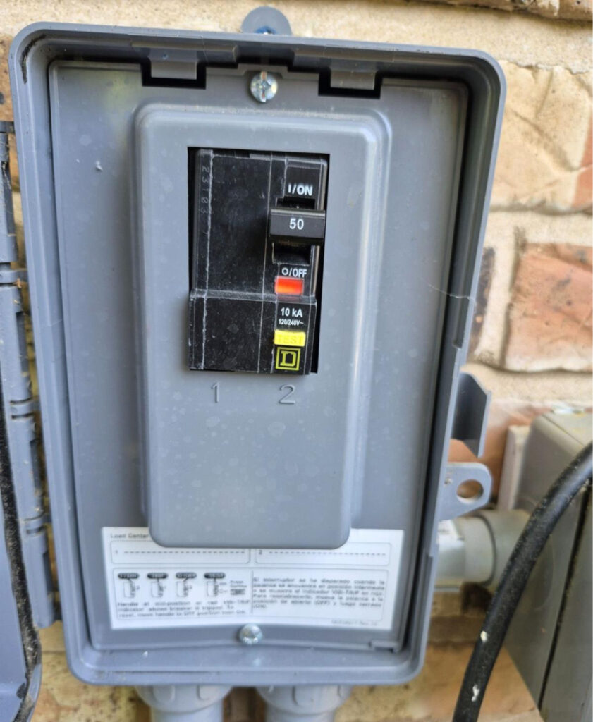 Picture of a Hot Tub Ground Fault Circuit Interrupter (GFCI) during a Pool and Spa Inspection.
